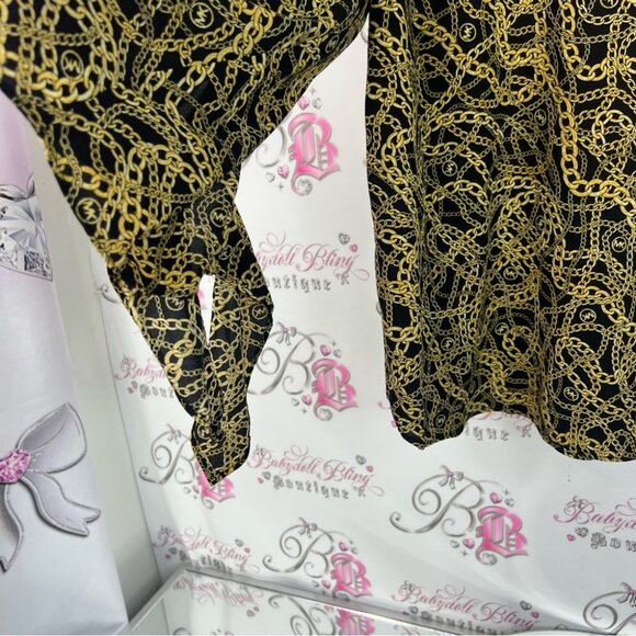 Michael Kors blouse chains βοΈβπ₯ link chain link Black Gold Chain Print Blouse - Picture 11 of 12